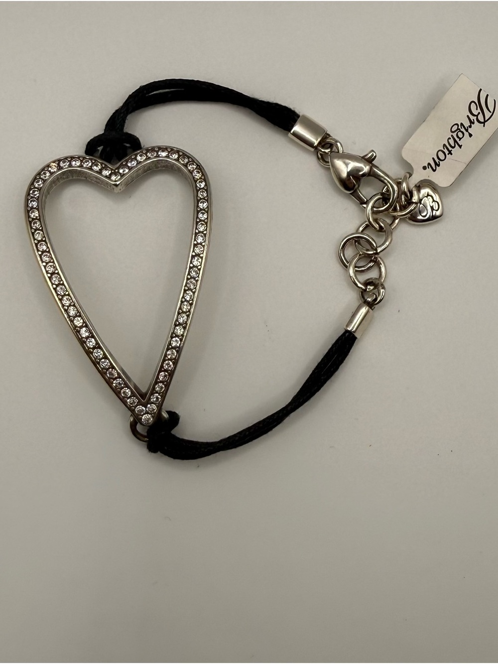 Brighton Starry Night Heart Cord Bracelet Crystal Open Heart Black Cord NWT